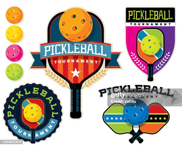 pickleball tournament badge & logo - pickleball paddle stock illustrations