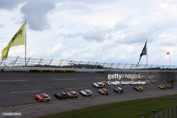 Bubba Wallace, driver of the McDonald's Toyota, leads the field during the NASCAR Cup Series YellaWood 500 at Talladega Superspeedway on October 04,...
