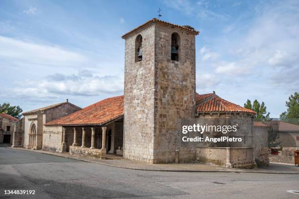 european romanesque architecture - rural church - curtain wall facade stock pictures, royalty-free photos & images