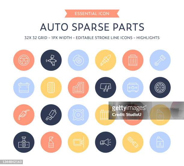 auto sparse parts thin line icon collection - windshield wiper stock illustrations