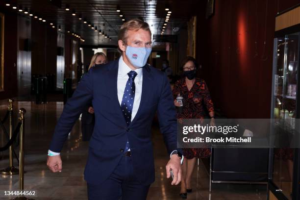 Planning Minister Rob Stokes arrives at State Parliament on October 05, 2021 in Sydney, Australia. The Liberal Party are holding a party room meeting...