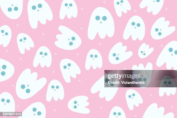 halloween cute ghosts illustration pattern - pumpkin cats fotografías e imágenes de stock