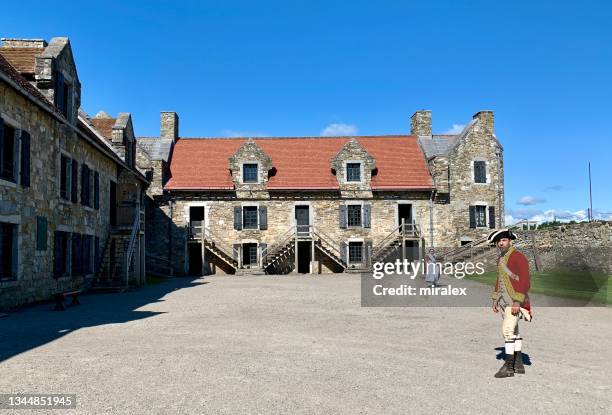 soldier - historical reenactment at fort ticonderoga - fort ticonderoga stock pictures, royalty-free photos & images