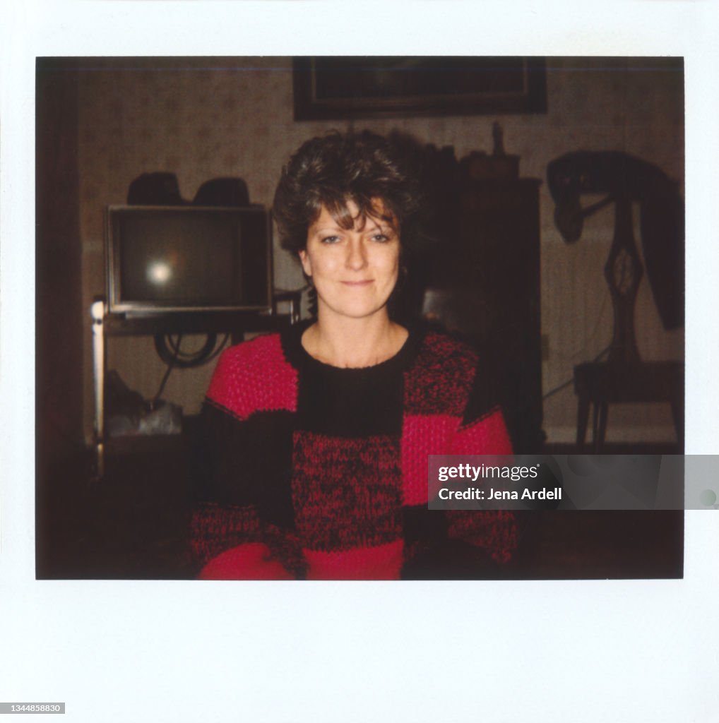 1980s Woman Portrait Smiling, Vintage Portrait of Woman Wearing Sweater
