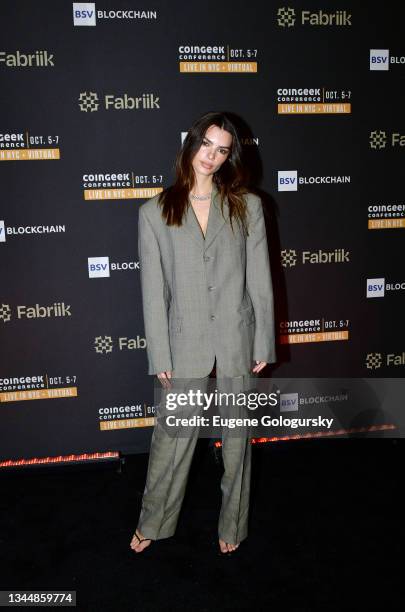 Actress and model Emily Ratajkowski attends CoinGeek Cocktail Party at Gustavino's on October 04, 2021 in New York City.