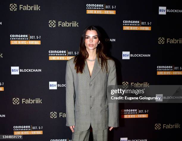 Actress and model Emily Ratajkowski attends CoinGeek Cocktail Party at Gustavino's on October 04, 2021 in New York City.