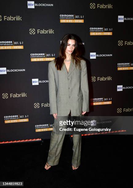 Actress and model Emily Ratajkowski attends CoinGeek Cocktail Party at Gustavino's on October 04, 2021 in New York City.