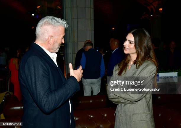 Executive Producer, CoinGeek Conferences Calvin Ayre and actress and model Emily Ratajkowski attend CoinGeek Cocktail Party at Gustavino's on October...