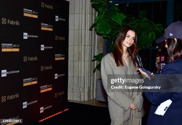 Actress and model Emily Ratajkowski attends CoinGeek Cocktail Party at Gustavino's on October 04, 2021 in New York City.