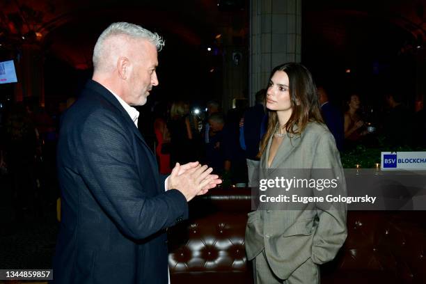 Executive Producer, CoinGeek Conferences Calvin Ayre and actress and model Emily Ratajkowski attend CoinGeek Cocktail Party at Gustavino's on October...