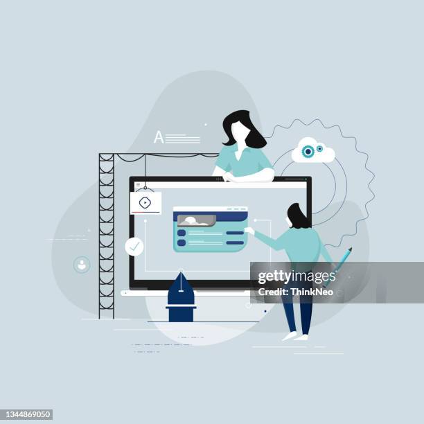developer working together illustration vector, creative designer team, ui ux development concept - woman computer programmer stock illustrations