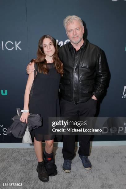 Aidan Quinn and his daughter Mia Quinn attend the premiere for Hulu's "Dopesick" at Museum of Modern Art on October 04, 2021 in New York City.