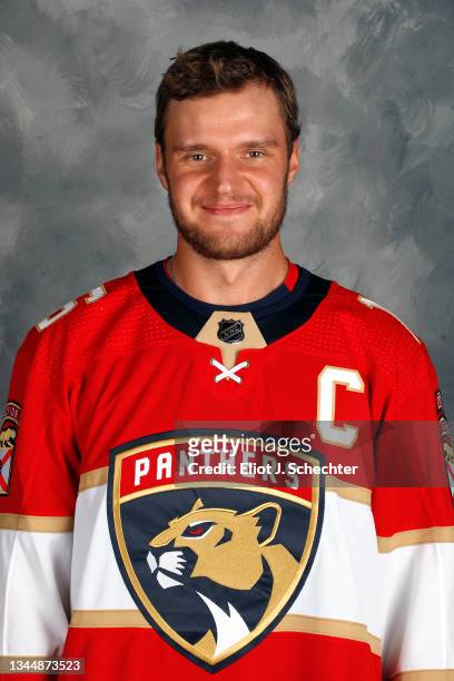 Aleksander Barkov of the Florida Panthers poses for his official headshot for the 2021-2022 NHL season on September 22, 2021 at the FLA Live Arena in...