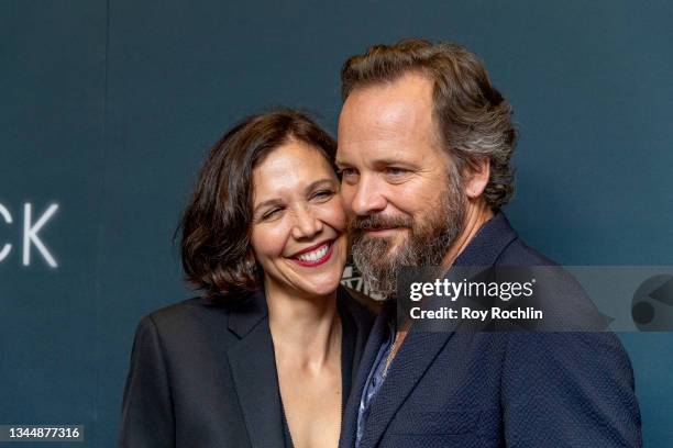 Maggie Gyllenhaal and Peter Sarsgaard attend Hulu's "Dopesick" New York premiere at Museum of Modern Art on October 04, 2021 in New York City.