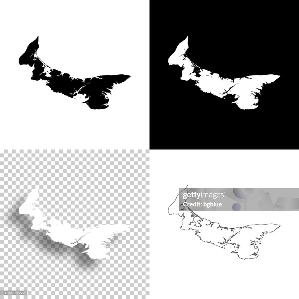 Mapas de la Isla del Príncipe Eduardo para el diseño. Fondos en blanco, blancos y negros - Icono de línea