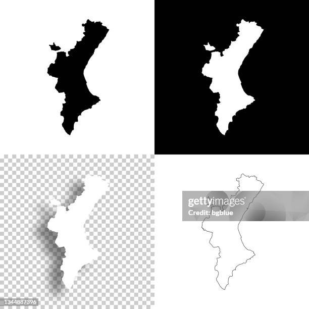 valencian community maps for design. blank, white and black backgrounds - line icon - comunidad autonoma de valencia stock illustrations