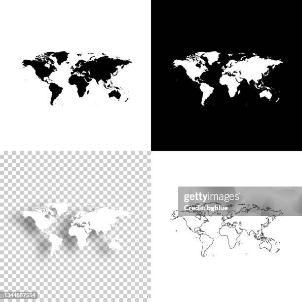 world maps for design. blank, white and black backgrounds - line icon - world map eps stock illustrations