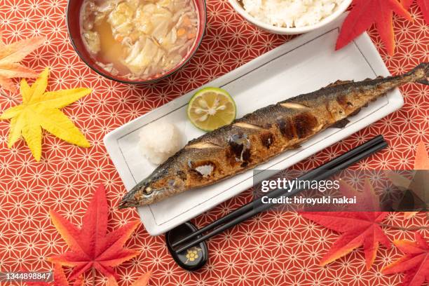 saury set meal - saury stock pictures, royalty-free photos & images