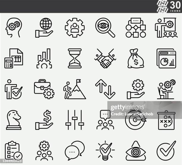 stockillustraties, clipart, cartoons en iconen met operations management line icons - computervectorbestanden