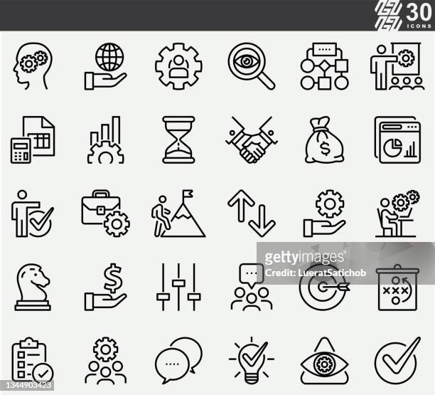 operations management line icons - manager stock illustrations