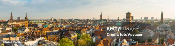 copenhagen aerial panoramic view across the city at sunset denmark - copenhagen stock pictures, royalty-free photos & images