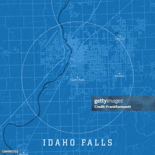 ilustraciones, imágenes clip art, dibujos animados e iconos de stock de idaho falls id city vector road map texto azul - idaho