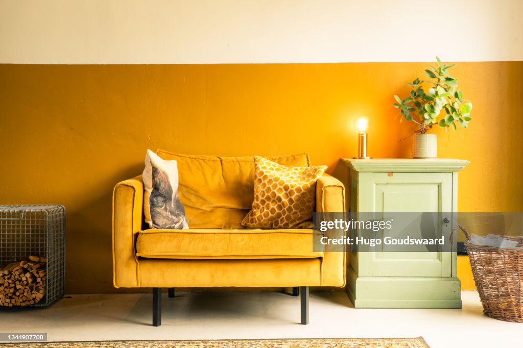 Living Room Mustard Walls In Gurugram DLF2, Our Living Room Have Two