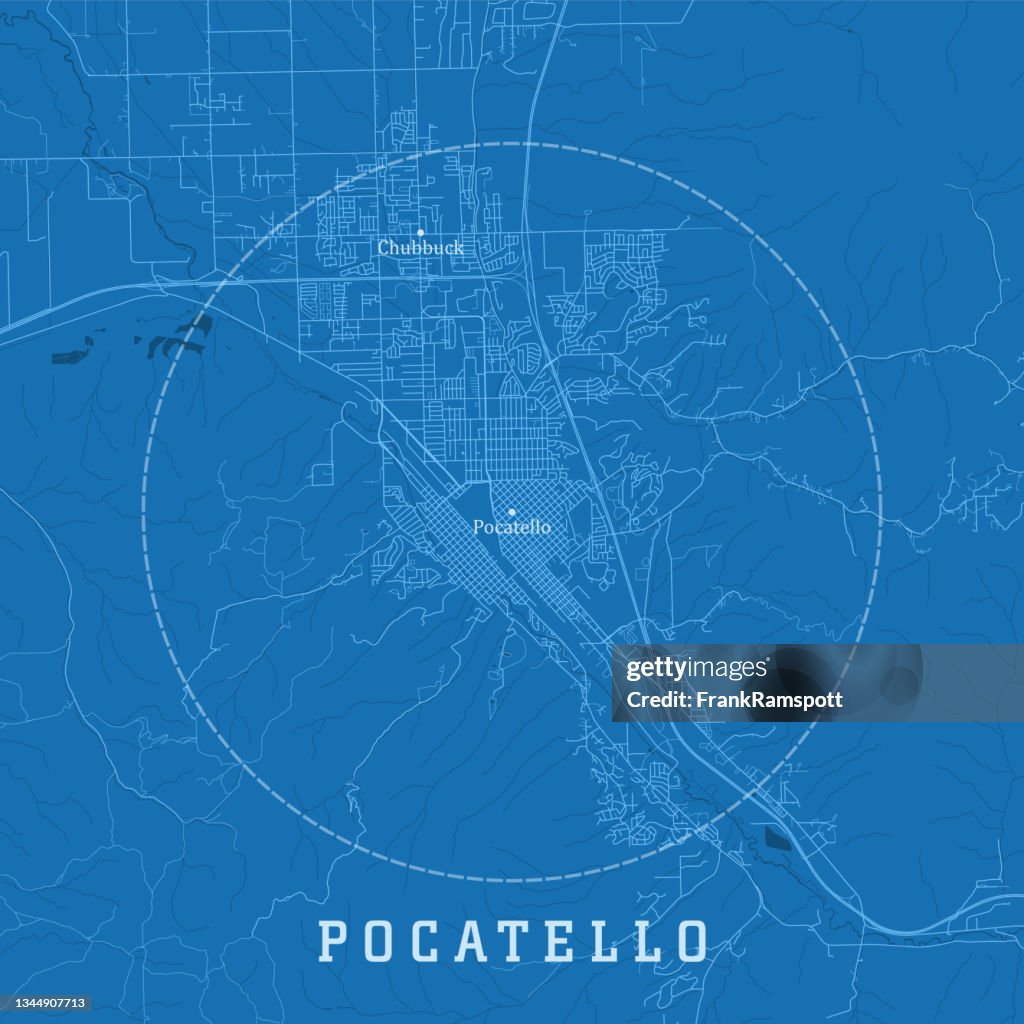 Pocatello ID City Vector Road Map Blue Text