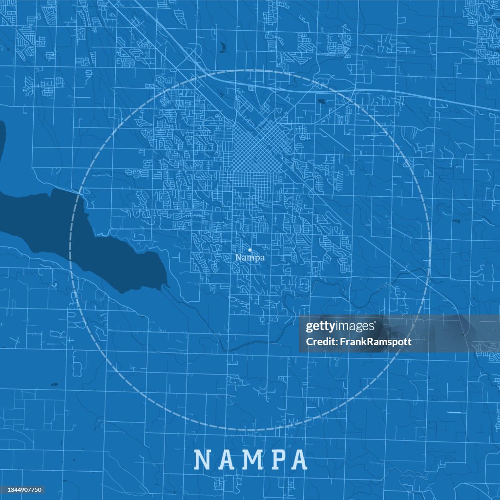 Nampa ID City Vector Road Map Blue Text
