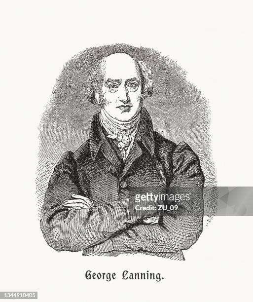 george canning (1770-1827), british politician, wood engraving, published in 1900 - canning stock illustrations