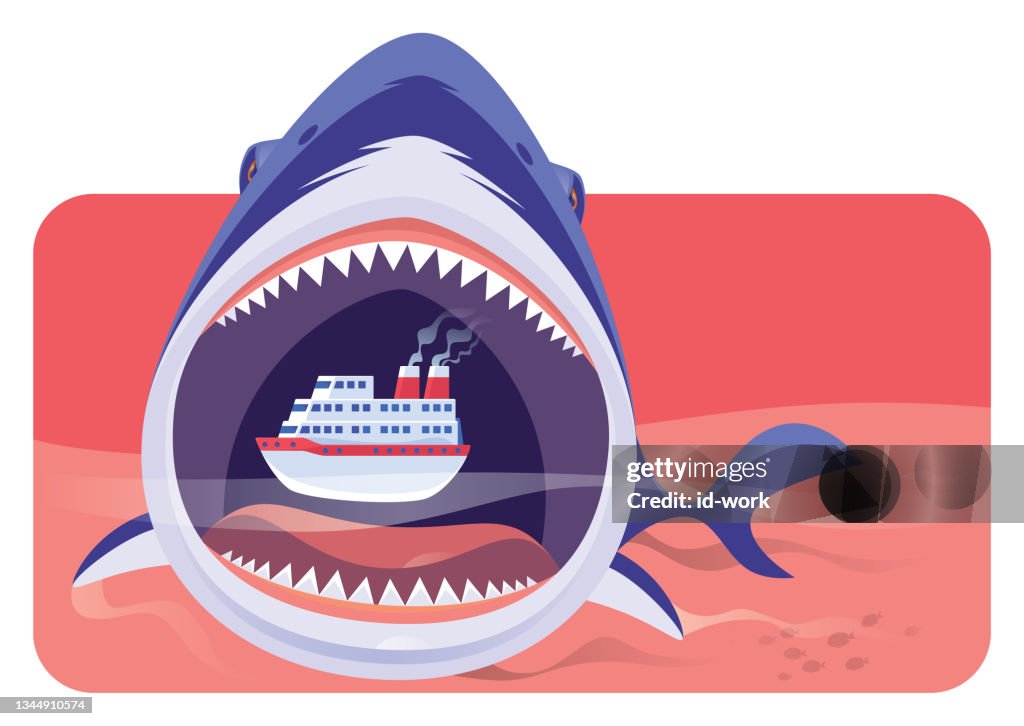 Big Shark Eating Cruise Ship High-Res Vector Graphic - Getty Images