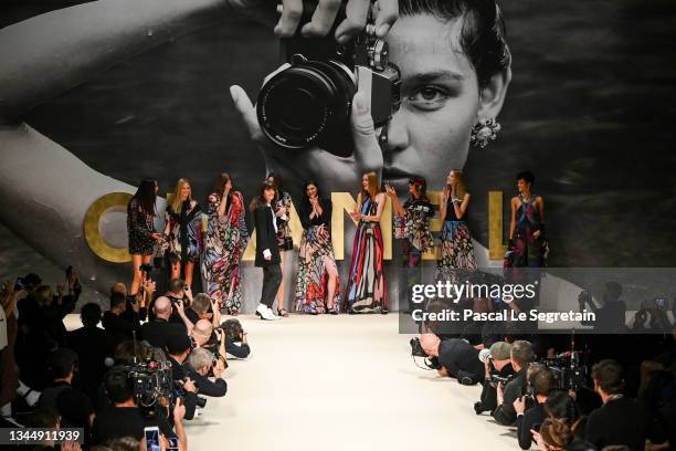 Designer Virginie Viard walks the runway during the Chanel Womenswear Spring/Summer 2022 show as part of Paris Fashion Week on October 05, 2021 in...