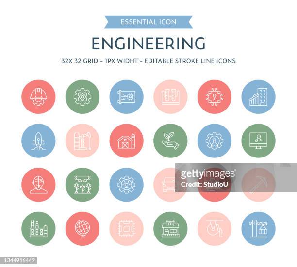 engineering thin line icon collection - civil engineering stock illustrations