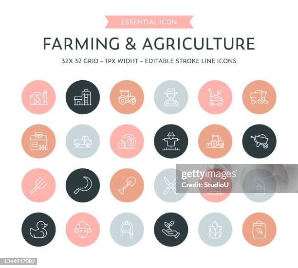farming and agriculture thin line icon collection - pothole vector stock illustrations