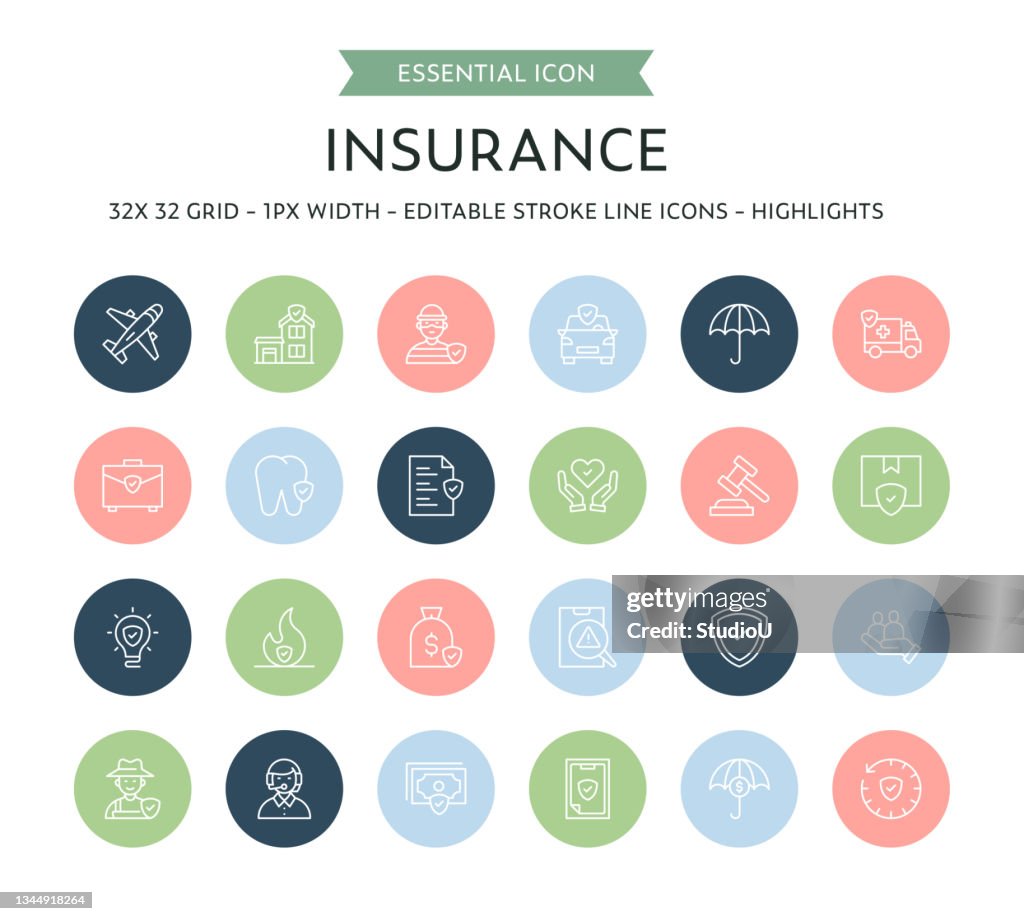 Insurance Thin Line Icon Collection