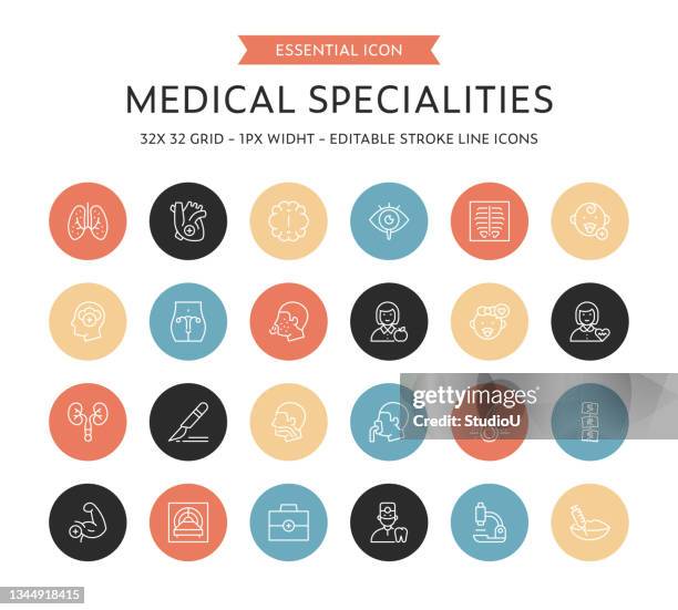 medical specialities thin line icon kollektion - anästhesist stock-grafiken, -clipart, -cartoons und -symbole