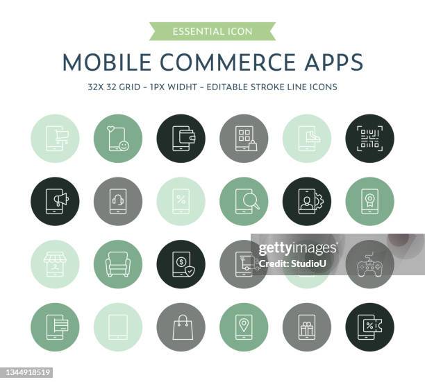 mobile commerce apps thin line icon collection - gaming setup stock illustrations
