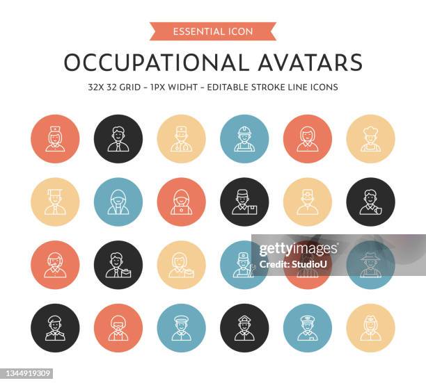 occupational avatars thin line icon collection - student driver stock illustrations