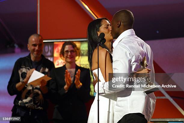 Derek Luke and his wife Sophia Luke accept his award for Best Male Lead for his turn in "Antwone Fisher"