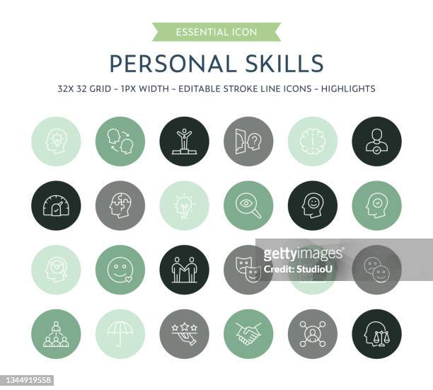 personal skills thin line icon collection - mental health icon stock illustrations