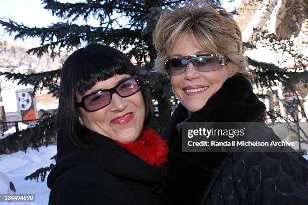 Eve Ensler and Jane Fonda during 2004 Sundance Film Festival - "Until the Violence Stops" Outdoor Portraits in Park City, Utah, United States.