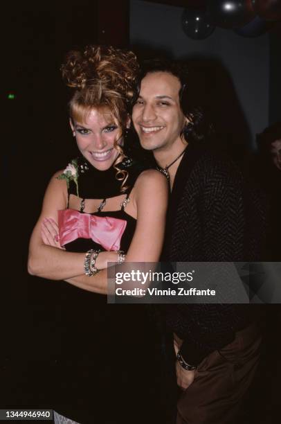 American actors Jesse Borrego and Lydia Cornell at an event, circa 1990.