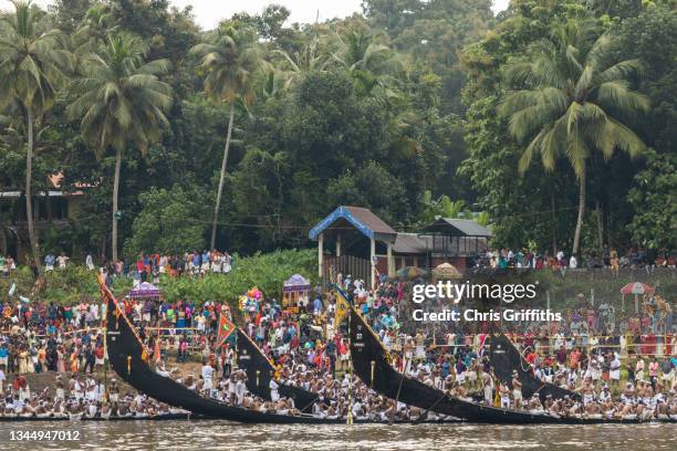 aranmula vallamkali boat race, kerala, india - snake boat race stock-fotos und bilder