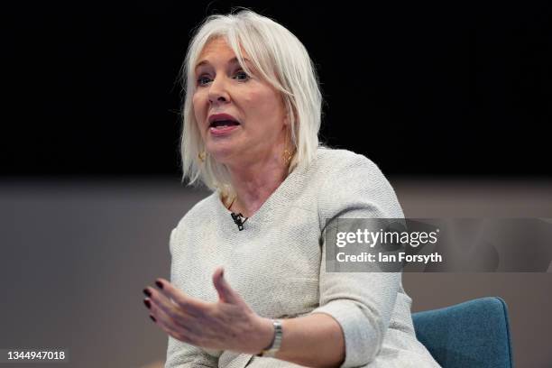Nadine Dorries MP, Secretary of State for Digital, Culture, Media and Sport takes part on a panel discussion on the third day of the Conservative...