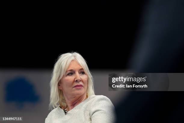 Nadine Dorries MP, Secretary of State for Digital, Culture, Media and Sport takes part on a panel discussion on the third day of the Conservative...