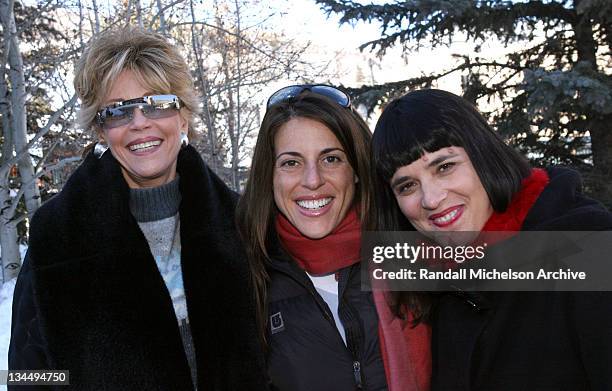 Jane Fonda, Abby Epstein and Eve Ensler during 2004 Sundance Film Festival - "Until the Violence Stops" Outdoor Portraits in Park City, Utah, United...