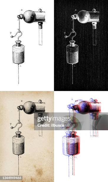 antique illustration of scientific discoveries, electricity and magnetism: leyden jar - leyden jars stock illustrations