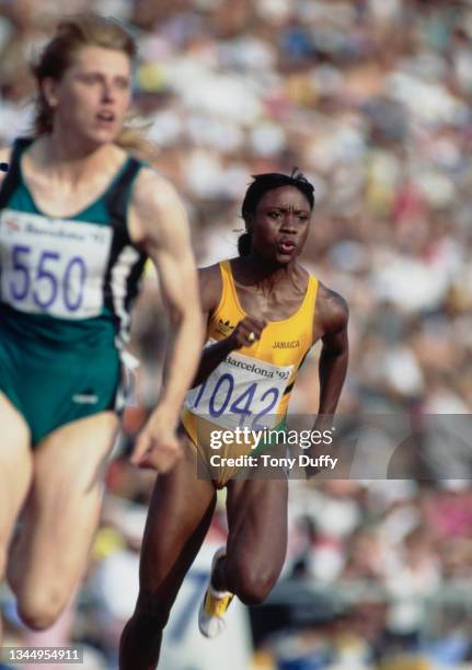 Juliet Cuthbert of Jamaica competes in the semi final of the Women's 200 metres event on 5th August 1992 during the XXV Summer Olympic Games at the...