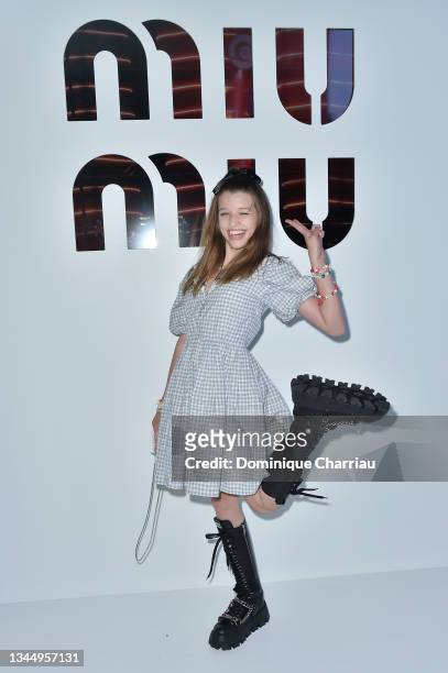 Ever Anderson attends Miu Miu show Photocall as part of the Paris Fashion Week - Womenswear Spring Summer 2022 on October 05, 2021 in Paris, France.
