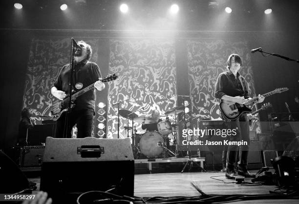 Patterson Hood and Mike Cooley of the Drive-By Truckers perform at the Ryman Auditorium on October 04, 2021 in Nashville, Tennessee.